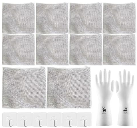 KSIEE Trapos de fregar platos, trapos multiusos de alambre para lavar platos húmedos y secos, trapos de alambre reutilizables, paños de cocina, trapos de lavado para cocina, baño, suelo, mesa, ventana