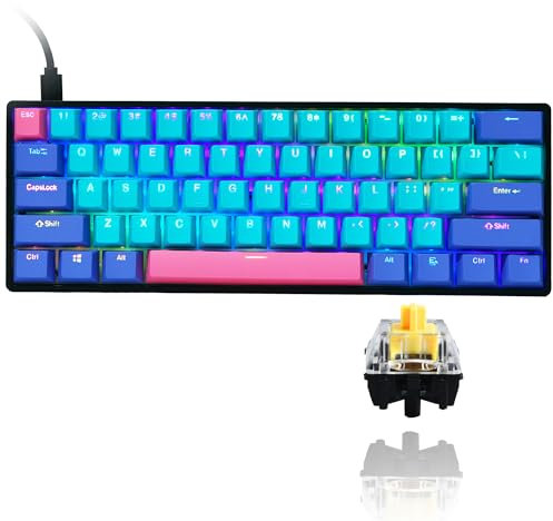 SOLIDEE 60% Wired mechanische Gaming-Tastatur,RGB Hintergrundbeleuchtung,Anti-Ghosting NKRO,programmierbare Makrotasten,61 Tasten Hot Swappable Tastatur für PS4(Gateron Optical Yellow,61 Joker)