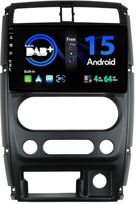 SXAUTO - Built-in DAB - Android 15 IPS Autoradio für Suzuki Jimny 3 (2005-2019) - Eingebaut Carplay/Android Auto - LED Kamera + MIC - 4G+64G - 360-CAM Lenkradsteuerung Fast-Boot WiFi - 2 Din 9 Zoll