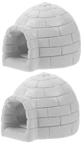 PRETYZOOM 2St Mini-Iglu Eishausfiguren kleines arktisches Weihnachtsbaum Statue Iglu-Figuren zur Dekoration Eishaus-Fotoornament Fisch und Garnelen schmücken Sandkasten Ornamente Modell Harz
