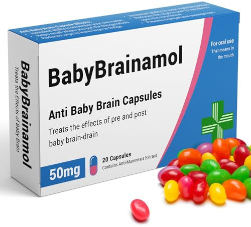 KadoBox - BabyBrainamol - Funny Joke Pills, Baby Shower, Baby Shower Gifts and Games, Pregnancy Gifts, Baby Essentials for Newborn, Baby Shower Decorations, Pregnancy Brain, Jelly Bean Sweets (50g)