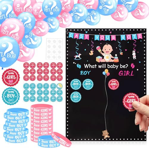 Gender Reveal 89stk Party Deko Geschlecht 21cm Recycelbarem Deko Boy or Girl Kein Geruch Geschlecht Verkünden Verschleißfest und Reißfest für Babyparty Dekorationen Gender Reveal Party Deko (89Stk)