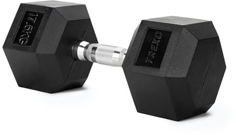 TREXO Hexagon Hanteln 17.5 kg Hex Kurzhanteln mit Durable Gummierte Gusseisen für Krafttraining mit Ergonomischen Verchromte Griff Gewichte Training Zuhause Hantel für Männer un Frauen