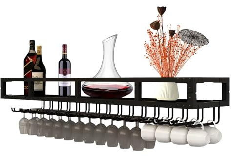 An Der Wand Montierter Weinglashalter, Hängender Stielglashalter,Des, Platzsparendes Weinregal Aus Metall, Robust Und Langlebig, Weinglasregal Für Küchenbar/Black/100 cm
