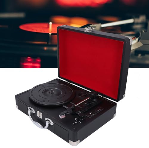 Giradischi Vintage, Giradischi Portatile USB 33 45 78 Giri con Altoparlante, Ruby Needle, Riproduzione Bluetooth, Spegnimento Automatico, per Dischi da 7/10/12 Pollici