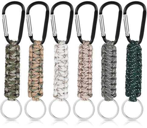 6 Stück Paracord Schlüsselanhänger, Personalisiert Karabinerhaken Schlüsselband Seil Tau Lanyard Geflochten Neck Lanyard Mit Metall Ring Schlüsselband Paracord Anhänger für Schlüssel