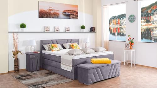 Boxspringbett Terz 240x220, DS-Grau, 7-Zohnen Taschenfederkernmatratze, Komfortschaum - Inklusive Aufbau - Deutscher Hersteller