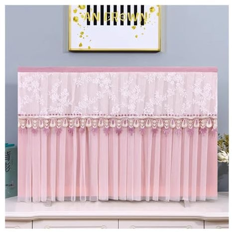 VONCYKI Housse de protection amovible pour TV avec broderie en dentelle à suspendre pour meuble TV (Style03 rose, 150 x hauteur 90 cm)
