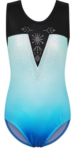 ZNYUNE Mädchen Farbverlauf Gymnastikanzug Ärmellos Kinder Gymnastik Trikot Klassisch B382 BlackBlue 14A