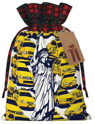 LNNIUK Wiederverwendbare Weihnachts-Geschenktüte mit Kordelzug, Motiv: New York City, für Süßigkeiten, Geschenkverpackungen