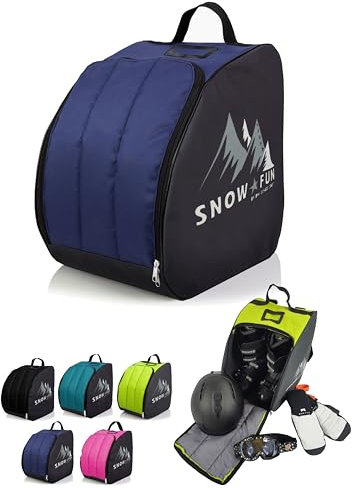 BAMBINIWELT Bolsa para botas de esquí para niños, bolsa para botas de esquí con superficie de soporte integrada, mochila de resistente Cordura, espacio para botas, casco, gafas de esquí y guantes
