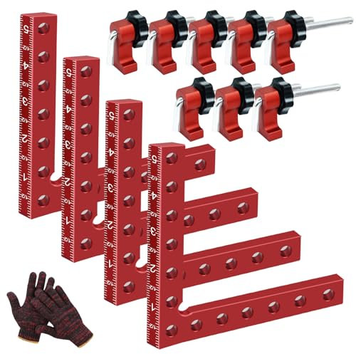 Pince à Angle Droit 90 Degrés, Serre Joint Angle Droit Aluminium 14 X 14 cm Equerre de Positionnemen Serre Cadre Fixation à Angle Outils de Travail du Bois, (Rouge 4 Pack)
