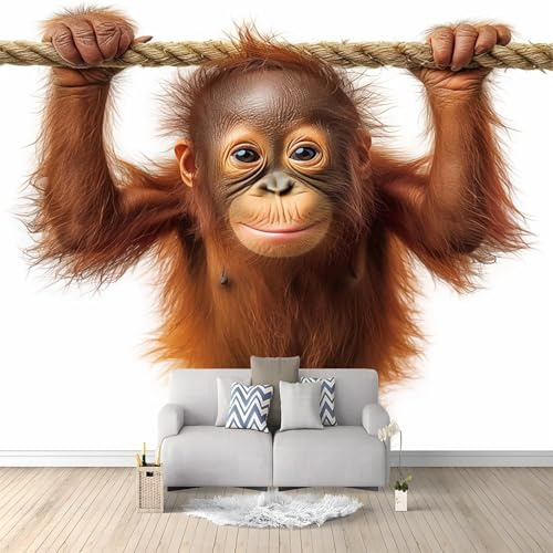 Fototapete Goldener Affe Mit Tiermotiv 200x140cm Weiß Panorama Wandtapete Dekoration, UV-Beständig Moderne Vlies Wanddekoration für Wohnzimmer Schlafzimmer