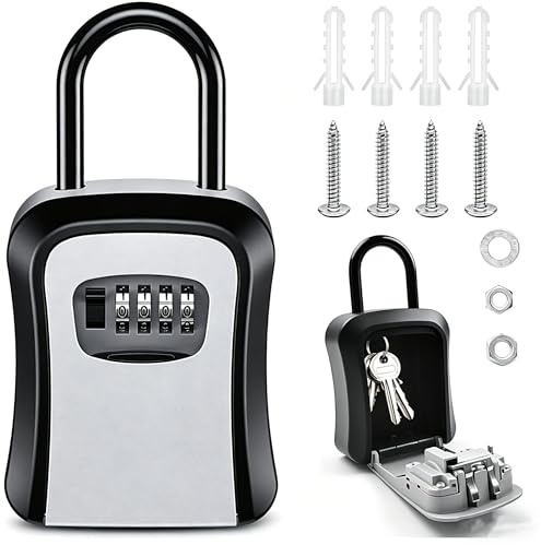Key Safe Box, Weatherproof Keylock Box Outdoor, Portable Removable Keysafe | Padlock Combination for Door Handle Hanging for Indoor Home Garage Office