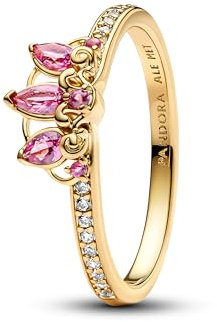 PANDORA Disney Prinzessin Rapunzel Tiara Ring aus Sterling Silber mit 14k vergoldeter Metalllegierung und Zirkonia, Größe: 54, 163651C01-54