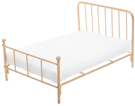 Abaodam Dollhouse Miniaturbett Mit Matratze Metallbett Für Puppenhaus Schlafzimmer Maßstab Dekorative Möbel Für Puppenhaus Goldene Farbe Vielseitig Einsetzbar Hochwertiges Design
