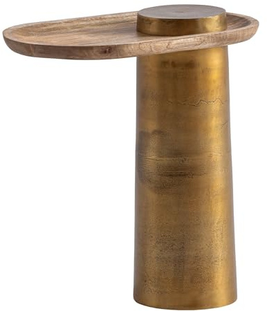 FineBuy Beistelltisch Oval 50x30x52 cm Mango Massivholz Gold