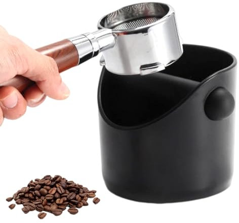 Fhioevt Coffee Knock Box Negro knock box Cafe Espresso Knock Boxs Cajon Posos Cafe con Barra de Golpe Extraíble Café Molido Recipiente Accesorios Cafetera para Cocina Restaurante Oficina (10x10x11cm)