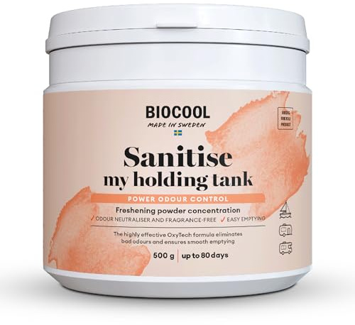 Biocool Holding Tank Behandlungspulver 500 g – Parfümfreie Alternative zu Toilettenchemie | Baut Abfälle ab & neutralisiert Gerüche | Für Wohnmobil, Caravan & Boot | 80 Tage