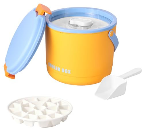 2,6L Eiswürfelbehälter mit Silikondeckel, Eisschaufel, Eiswürfelformen – Doppelwandiger, isolierter Silikon Ice Bucket für Partys, Cocktailbar, Outdoor, Champagner & Getränke (Gelb)