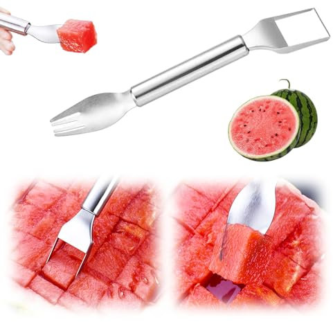 2 in 1Watermelon Fruit Cutter, Kitchen Gadgets 2025 New Stainless Steel Fruit Slicer Useful Gadgets, Multifunctional Melon Mango Watermelon Cutter for Kitchen, Summer Family Party Forks (1PCS)