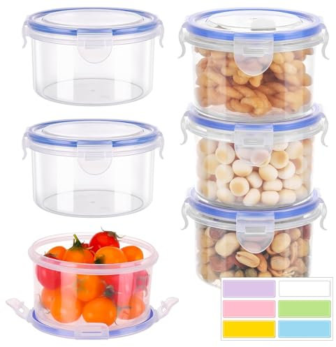 6 Pack 600ML Round Clip Lock Food Containers with Lids, Airtight Food Storage Set, Small Meal Prep & Snack Pots, Stackable Plastic Containers for Fruits, Yoghurt, Bento Box, Fridge & Travel