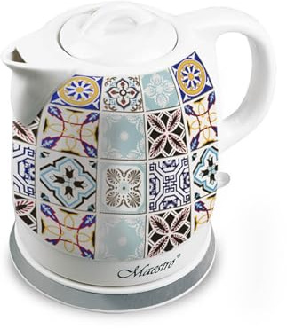 Maestro MR-066-Porto Wasserkocher Keramik 1,5 L 1200 W Elegantes Design Kabellos HOLIDAY IN PORTO Azulejos 360° Drehbarer Sockel Wasserstandsanzeige