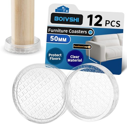 BOIVSHI Ø50mm Carpet Protector Cups, Clear Castor Cups, Trasnparent Furniture Coaster, Sofa Leg Floor Protectors 12PCS