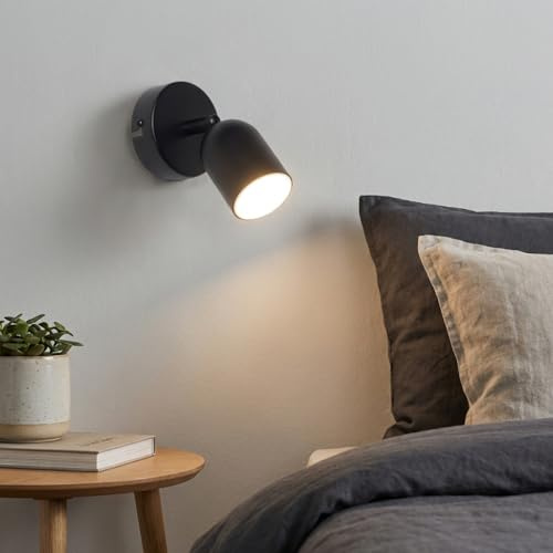 Alpinaluz Wandleuchte aus schwarzem Stahl mit schwenkbarem GU10 Spot – Moderner, minimalistischer Wandstrahler für Schlafzimmer, Wohnzimmer und Hotel, perfekte Leselampe für Innenbereiche