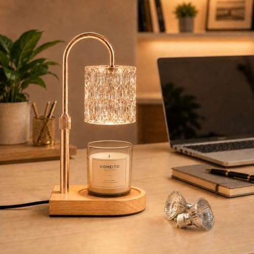 Adewalk Candle Warmer Lamp with Timer: Candle Warmers with 2 Bulbs Height Gold Pole Adjustable Dimmable Wax Melt House Warming Gifts