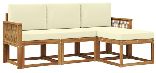 vidaXL Outdoor-Sofagarnitur mit Kissen 4 pcs Natur und Creme Polyester, Garten-Sofa, modernes Eckmöbel, Lounge und Terrassen Sitzplatz für gemütliches Patioset