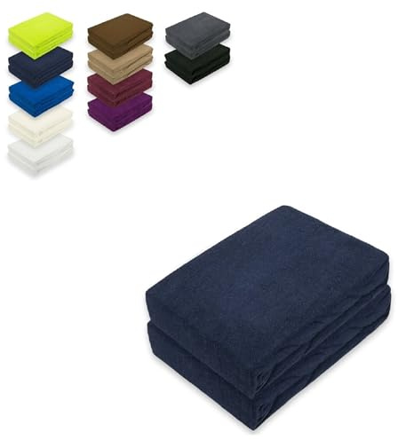 EXKLUSIV HEIMTEXTIL Frottee Spannbettlaken Doppelpack 140-160 x 200 cm 80% Baumwolle, 20% Polyester Öko - Tex Zertifiziert, Markenqualität, Matratzenhöhe bis 25 cm, Navyblau