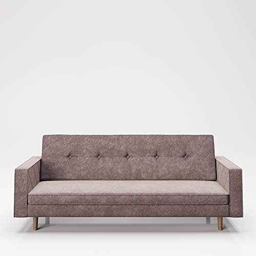 PLAYBOY Bettsofa mit verstellbarer Rückenlehne, Samtstoff in Rosa, Rose Quartz, stabile Massivholzfüsse, Sofabett, Sofa mit Bettfunktion, Gästebett, Samtbezug, Samt, Retro-Design, Club-Stil, 3-Sitzer