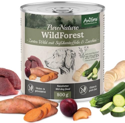 AniForte Hundefutter Nass WildForest 6 x 800g – Nassfutter für Hunde, Frisches Wildfleisch mit Gemüse & Früchten, Natürliches Hundenassfutter getreidefrei & glutenfrei
