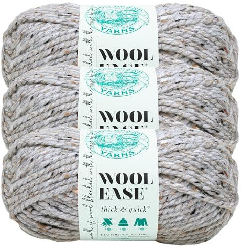 Lion Brand Yarn 640-154D Garn, 80% Acryl, 20% Wolle, grau (grey marble), 3-Pack, 954 Fuß