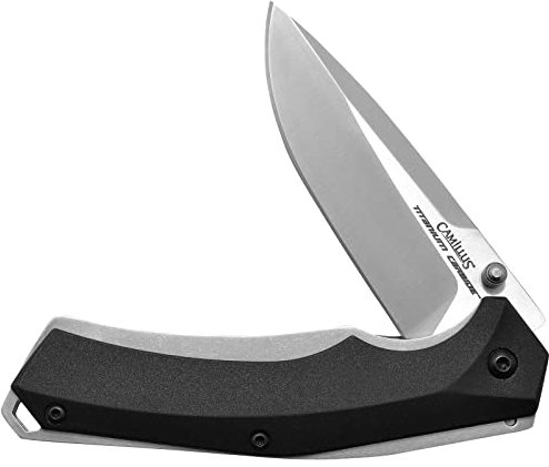 Camillus CARBIDE EDGE Klappmesser, Einhandmesser mit 8,2 cm Klinge mit Titanium Carbide-Beschichtung und Griff aus Stainless Steel und TPE, schwarz silber, 19,5 cm, 19400