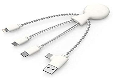 Xoopar Mr Bio 4 in 1 Multi USB Cable - Eco-friendly and Biodegradable USB Cable - Universal USB Charger for Smartphone Apple iPhone Samsung Google Huawey Xiaomi OnePlus LG Kindle (White)