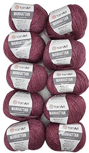 10 x 50g YarnArt Manhattan Viscose - Garn mit Glitzer, 500 Gramm Metallic-Wolle, Effektwolle (rosenholz 905)