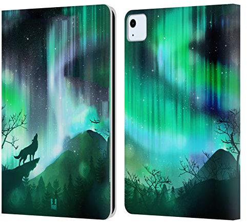 Head Case Designs Lobo Aullador Verde Luces del Norte Carcasa de Cuero Tipo Libro Compatible con Apple iPad Air 2020/2022
