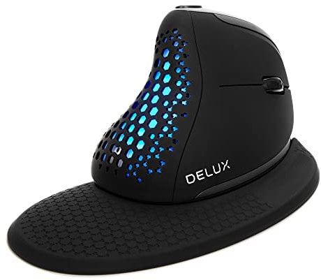 DELUX Seeker Ergonomische Maus Kabellos, Vertikale Maus mit OLED-Schirm, 6 Tasten&Daumenrad, Leise Klicks, 7200DPI, Programmierbare, Wiederaufladbare, BT/2.4G/Verkabelt, RGB-Licht (M618XSD-Schwarz)