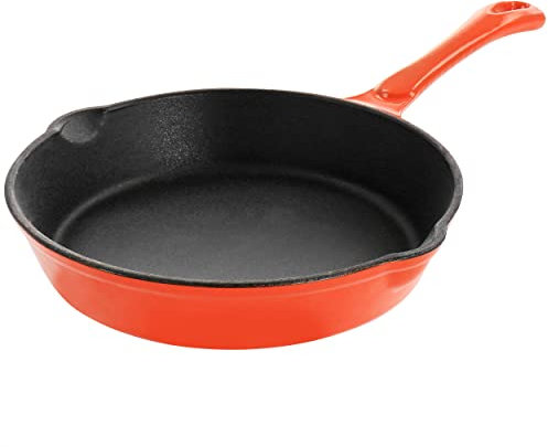 Megachef Enameled Round 8 Inch PreSeasoned Cast Iron Frying Pan in Orange, MCCE-8