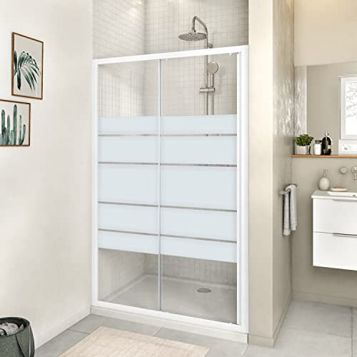 SENSEA - Essential Duschabtrennung - Schiebetür für die Dusche - Siebdruck - 140 x 185 cm - Stärke 4mm - Aluminium - Weiß