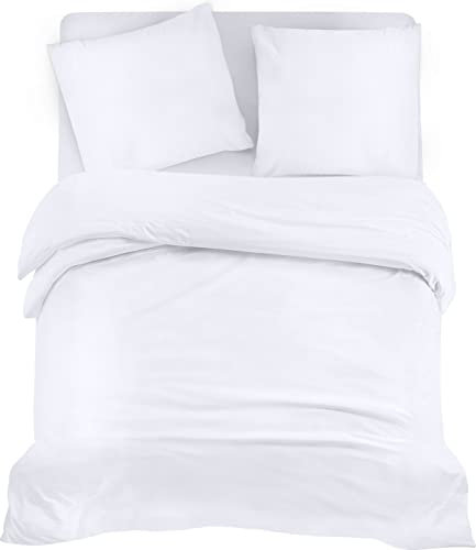 Utopia Bedding 4teilig Bettwäsche-Set - Weiches gebürstetes Mikrofaser-Gewebe - Bettbezug (200x200cm), Spannbetttuch (140x200cm) mit Kissenbezug (80x80cm), Weiß