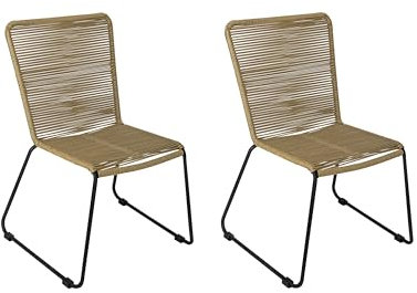 SAM 2er Set Outdoor-Seilstuhl ISRA, Seilbespannung aus Polyester, Farbe Taupe, schwarzes Eisen-Gestell, Gartenstuhl/Rope Chair im modernen Design, für Balkon & Terrasse und Garten