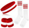 ONUPGO 5-teiliges gestreiftes Schweißband und Socken-Set, gestreiftes Stirnband, Schweißbänder, gestreifte hohe Socken für Männer, Frauen, Sport und 80er-Party (Red/White/Red)