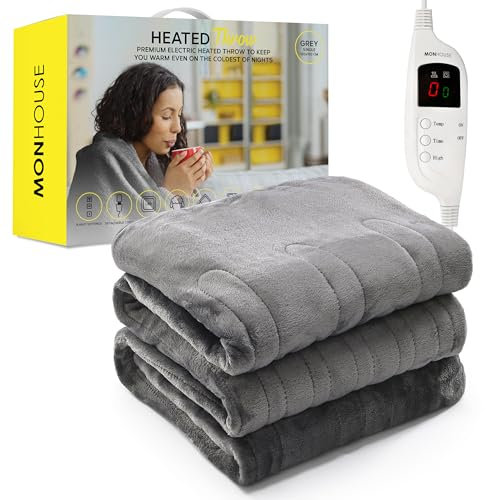 MONHOUSE Beheizter uberwurf - Heizdecke - Digitalregler - Timer Bis Zu 9 Stunden, 9 Warmeeinstellungen, Automatische Abschaltung - Maschinenwaschbar - Einzel 130X160Cm - Grau