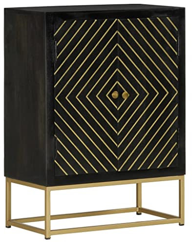 vidaXL Sideboard, Kommode mit 2 Fächern, Wohnzimmerschrank Anrichte mit 2 Türen, Schrank Beistellschrank Flurschrank, Schwarz Gold Massivholz Mango