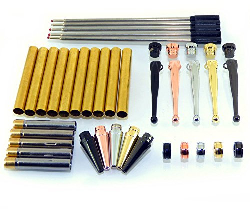 CS Crafts Woodturning Fancy Slimline Pen Kit Set of 5 Mixed Colours, twist mechanism