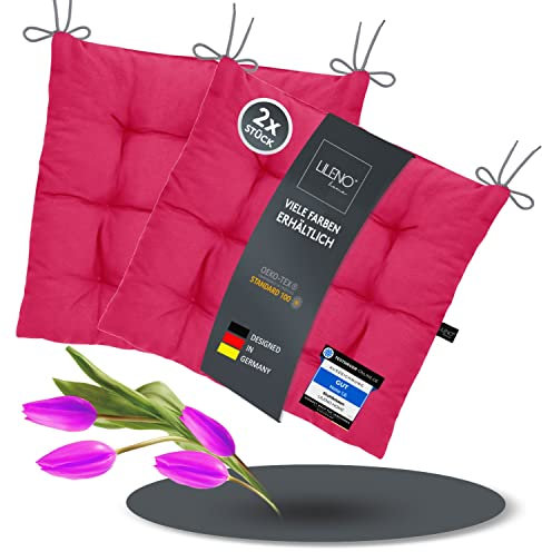 LILENO HOME 2er Set Stuhlkissen 21 Pink (40x40x6 cm) - Sitzkissen für Garten, Küche oder Esszimmer - UV-beständige Indoor u. Outdoor Stuhlauflage als Stuhl-Kissen (Linda FUM)