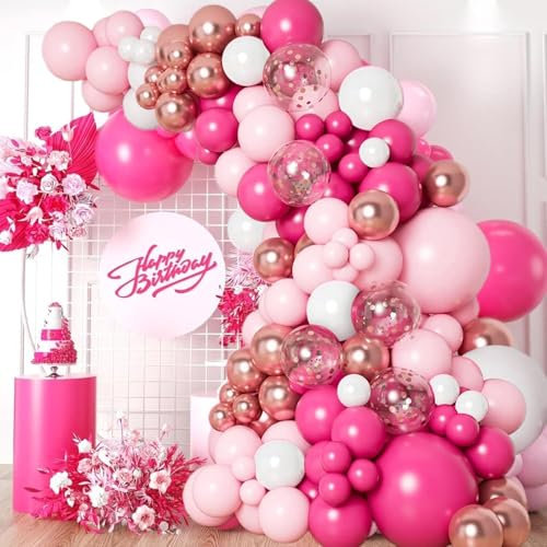 Luftballons Girlande Pink Rosa, 114 Stück Ballon Girlande Set mit Größen Latex Roségold Hot Pink Ballons für Mädchen Frau Geburtstag Hochzeit Baby Party Deko